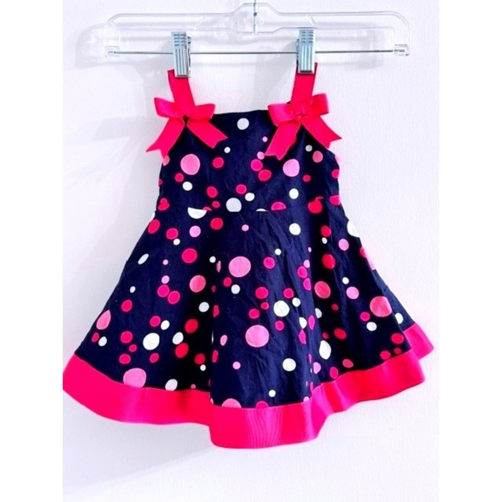 Bonnie Baby Sleeveless Navy Pink Polka Dot Bow Dress 6-9M Special Occasion Party